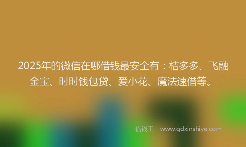 2025年的微信在哪借钱最安全有：桔多多、飞融金宝、时时钱包贷、爱小花、魔法速借等。