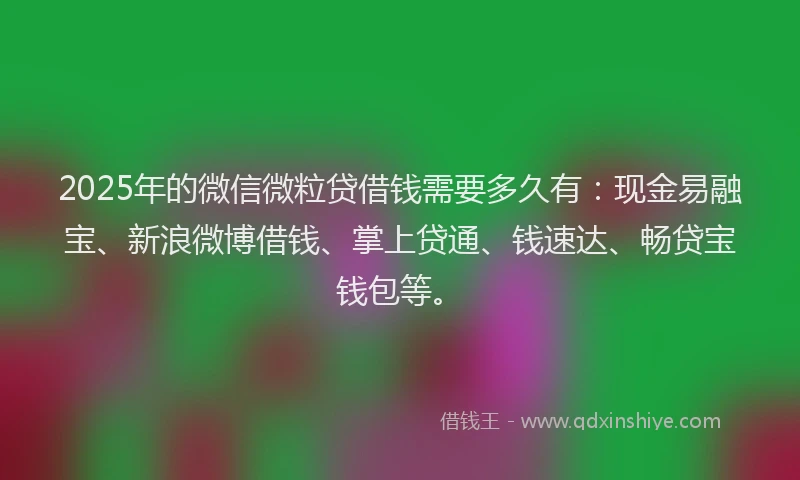2025年的微信微粒贷借钱需要多久有：现金易融宝、新浪微博借钱、掌上贷通、钱速达、畅贷宝钱包等。