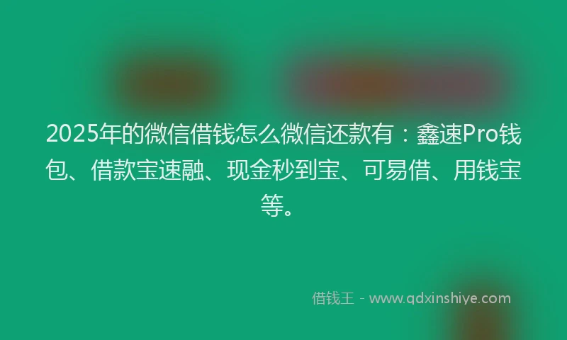 2025年的微信借钱怎么微信还款有：鑫速Pro钱包、借款宝速融、现金秒到宝、可易借、用钱宝等。