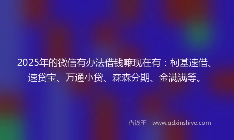 2025年的微信有办法借钱嘛现在有：柯基速借、速贷宝、万通小贷、森森分期、金满满等。