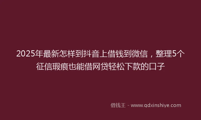 2025年最新怎样到抖音上借钱到微信，整理5个征信瑕疵也能借网贷轻松下款的口子