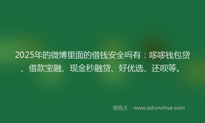 2025年的微博里面的借钱安全吗有：哆哆钱包贷、借款宝融、现金秒融贷、好优选、还呗等。