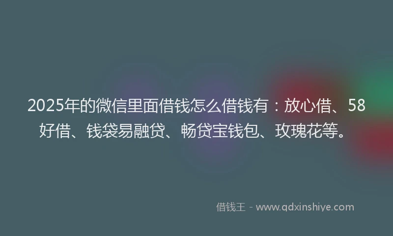 2025年的微信里面借钱怎么借钱有：放心借、58好借、钱袋易融贷、畅贷宝钱包、玫瑰花等。