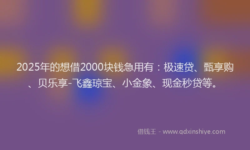 2025年的想借2000块钱急用有：极速贷、甄享购、贝乐享-飞鑫琼宝、小金象、现金秒贷等。