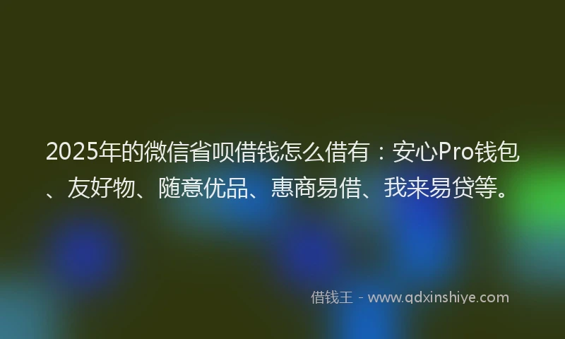 2025年的微信省呗借钱怎么借有：安心Pro钱包、友好物、随意优品、惠商易借、我来易贷等。