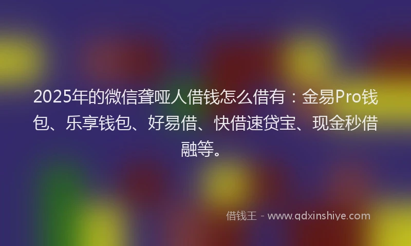 2025年的微信聋哑人借钱怎么借有：金易Pro钱包、乐享钱包、好易借、快借速贷宝、现金秒借融等。