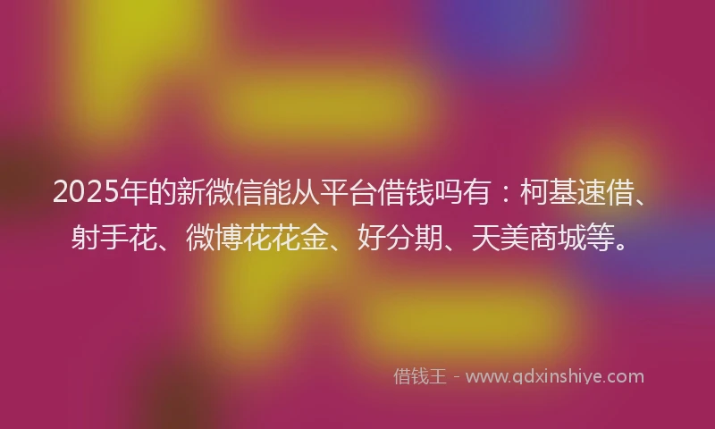 2025年的新微信能从平台借钱吗有：柯基速借、射手花、微博花花金、好分期、天美商城等。