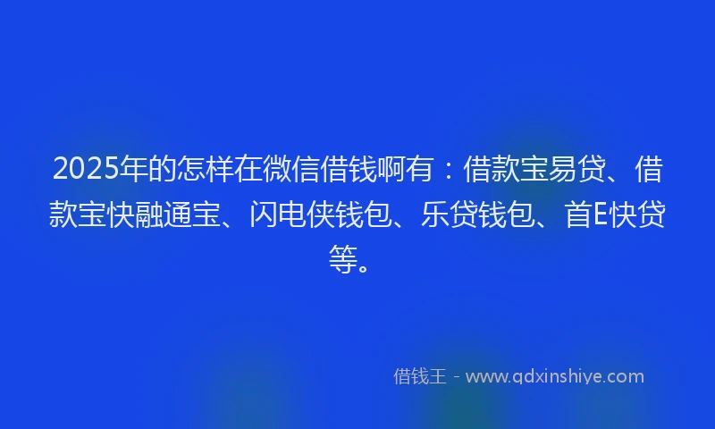 2025年的怎样在微信借钱啊有：借款宝易贷、借款宝快融通宝、闪电侠钱包、乐贷钱包、首E快贷等。