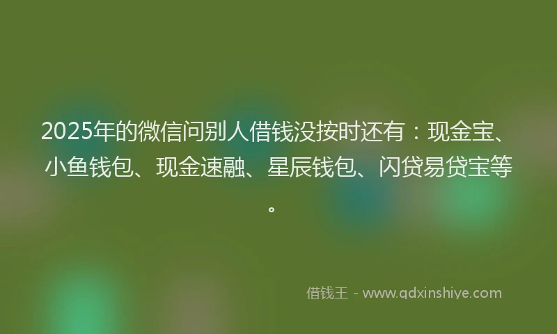 2025年的微信问别人借钱没按时还有：现金宝、小鱼钱包、现金速融、星辰钱包、闪贷易贷宝等。