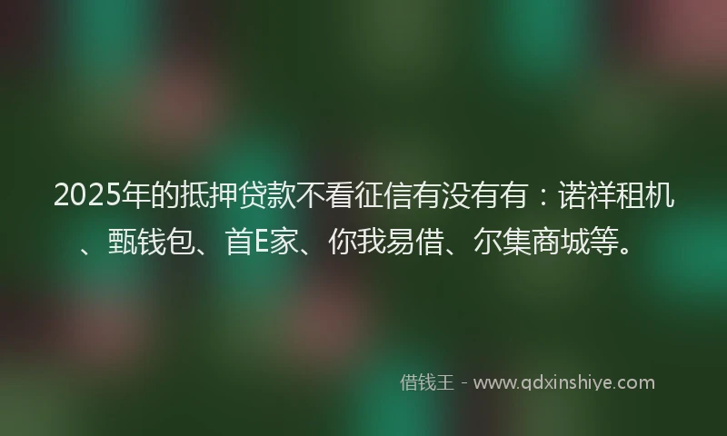 2025年的抵押贷款不看征信有没有有：诺祥租机、甄钱包、首E家、你我易借、尔集商城等。
