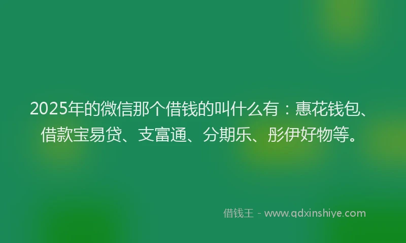 2025年的微信那个借钱的叫什么有：惠花钱包、借款宝易贷、支富通、分期乐、彤伊好物等。
