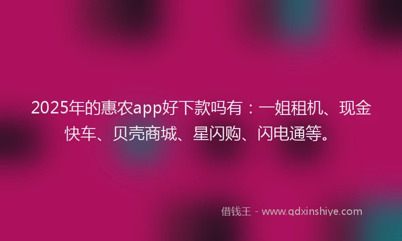 2025年的惠农app好下款吗有：一姐租机、现金快车、贝壳商城、星闪购、闪电通等。