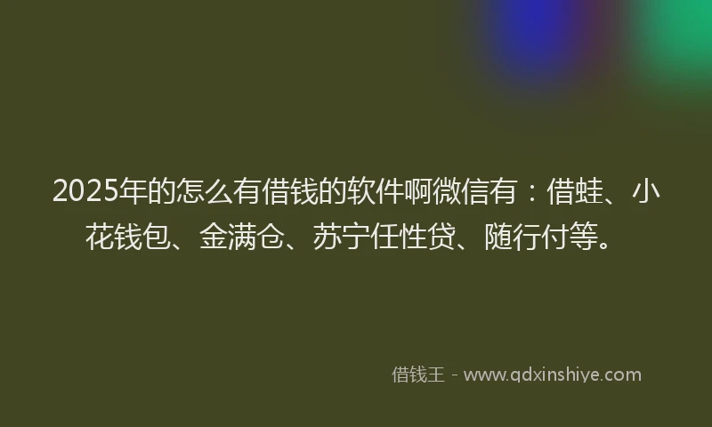 2025年的怎么有借钱的软件啊微信有：借蛙、小花钱包、金满仓、苏宁任性贷、随行付等。