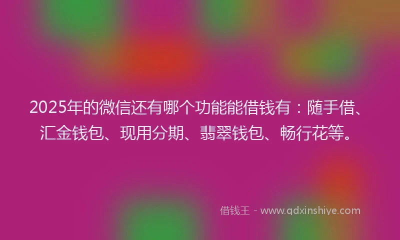 2025年的微信还有哪个功能能借钱有：随手借、汇金钱包、现用分期、翡翠钱包、畅行花等。