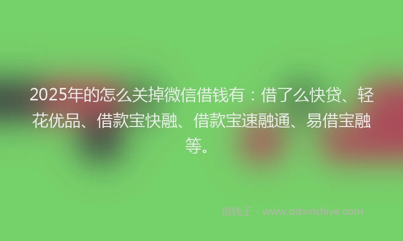 2025年的怎么关掉微信借钱有：借了么快贷、轻花优品、借款宝快融、借款宝速融通、易借宝融等。