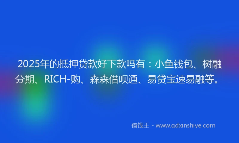 2025年的抵押贷款好下款吗有：小鱼钱包、树融分期、RICH-购、森森借呗通、易贷宝速易融等。