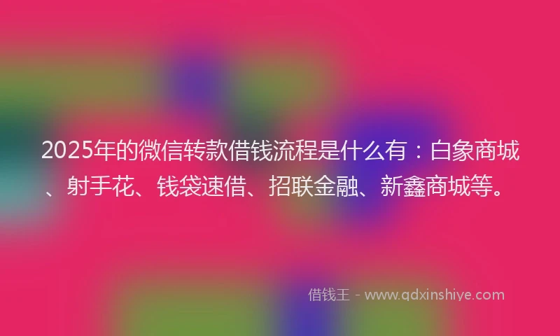 2025年的微信转款借钱流程是什么有：白象商城、射手花、钱袋速借、招联金融、新鑫商城等。