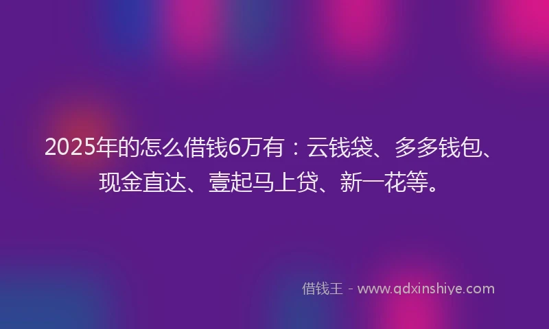 2025年的怎么借钱6万有：云钱袋、多多钱包、现金直达、壹起马上贷、新一花等。