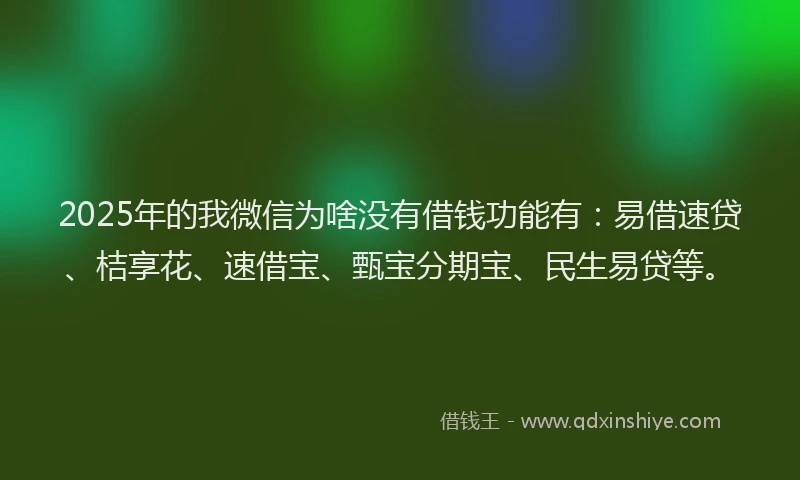 2025年的我微信为啥没有借钱功能有：易借速贷、桔享花、速借宝、甄宝分期宝、民生易贷等。