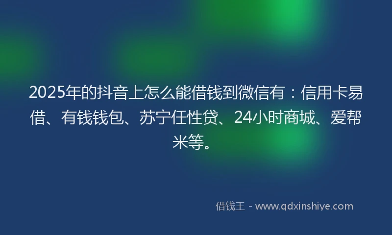 2025年的抖音上怎么能借钱到微信有：信用卡易借、有钱钱包、苏宁任性贷、24小时商城、爱帮米等。
