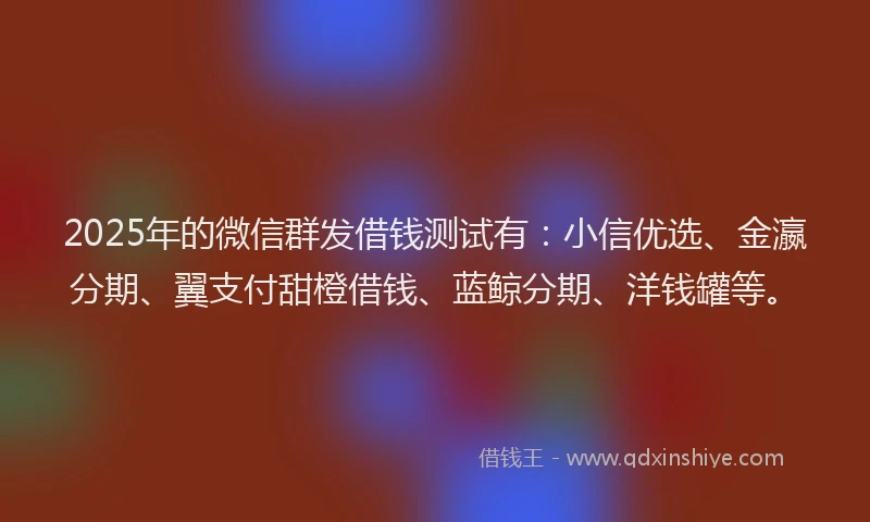 2025年的微信群发借钱测试有：小信优选、金瀛分期、翼支付甜橙借钱、蓝鲸分期、洋钱罐等。