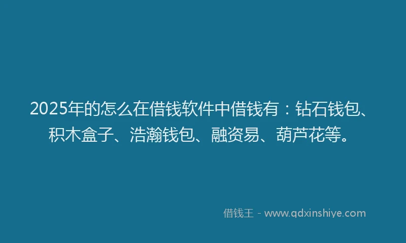 2025年的怎么在借钱软件中借钱有：钻石钱包、积木盒子、浩瀚钱包、融资易、葫芦花等。