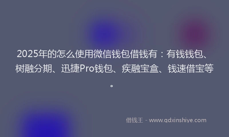 2025年的怎么使用微信钱包借钱有：有钱钱包、树融分期、迅捷Pro钱包、疾融宝盒、钱速借宝等。
