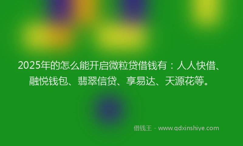 2025年的怎么能开启微粒贷借钱有：人人快借、融悦钱包、翡翠信贷、享易达、天源花等。
