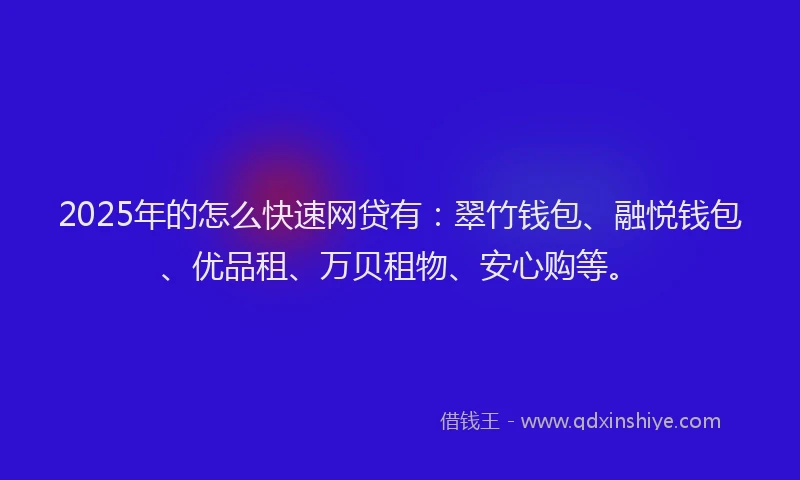 2025年的怎么快速网贷有：翠竹钱包、融悦钱包、优品租、万贝租物、安心购等。