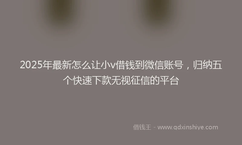 2025年最新怎么让小v借钱到微信账号，归纳五个快速下款无视征信的平台