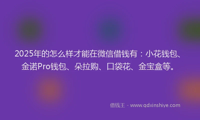 2025年的怎么样才能在微信借钱有：小花钱包、金诺Pro钱包、朵拉购、口袋花、金宝盒等。