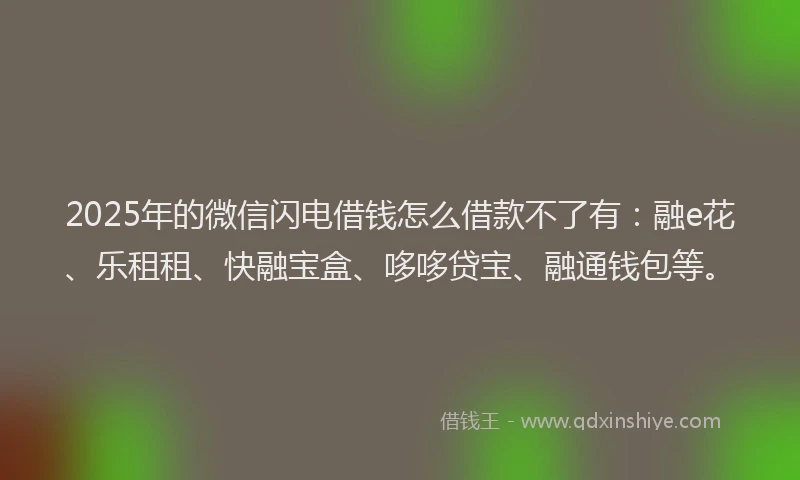 2025年的微信闪电借钱怎么借款不了有：融e花、乐租租、快融宝盒、哆哆贷宝、融通钱包等。