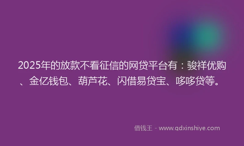 2025年的放款不看征信的网贷平台有：骏祥优购、金亿钱包、葫芦花、闪借易贷宝、哆哆贷等。