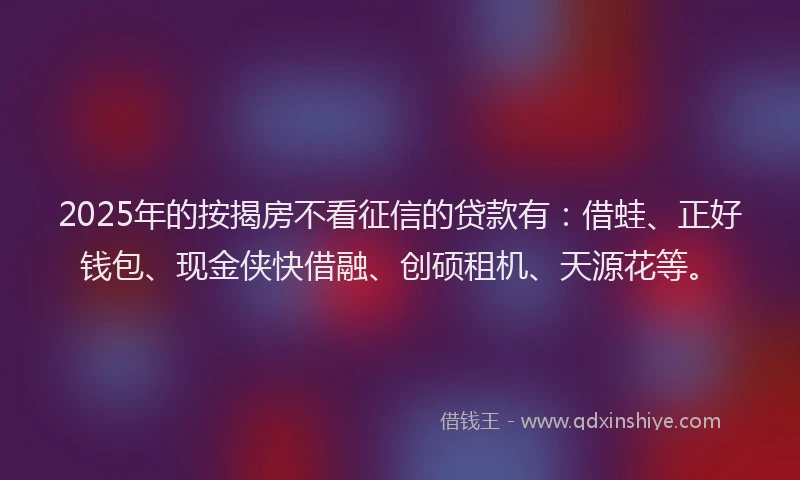2025年的按揭房不看征信的贷款有：借蛙、正好钱包、现金侠快借融、创硕租机、天源花等。