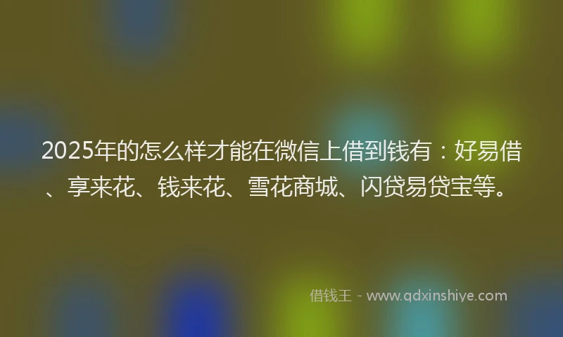 2025年的怎么样才能在微信上借到钱有：好易借、享来花、钱来花、雪花商城、闪贷易贷宝等。