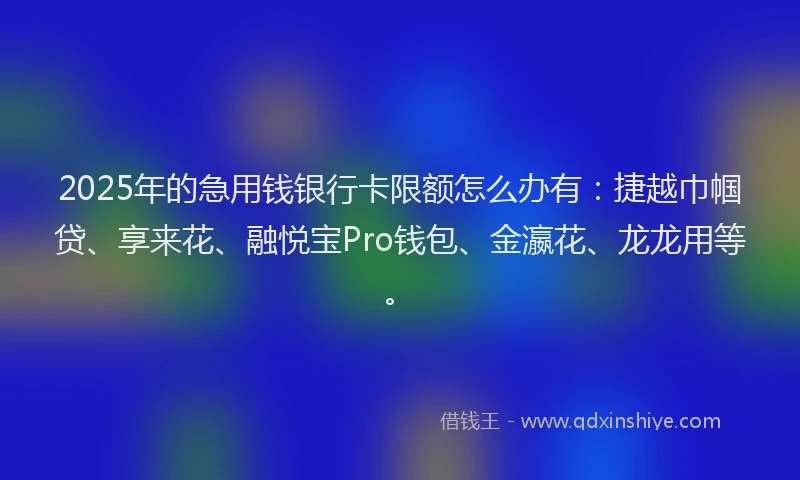 2025年的急用钱银行卡限额怎么办有：捷越巾帼贷、享来花、融悦宝Pro钱包、金瀛花、龙龙用等。