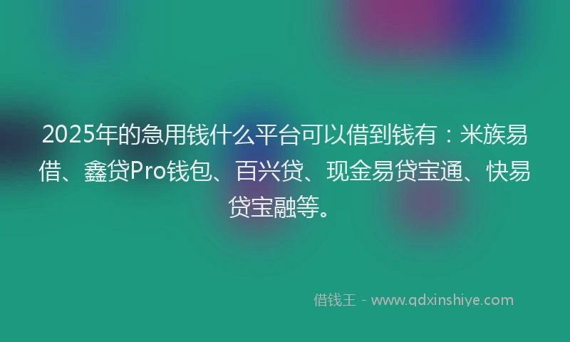 2025年的急用钱什么平台可以借到钱有：米族易借、鑫贷Pro钱包、百兴贷、现金易贷宝通、快易贷宝融等。