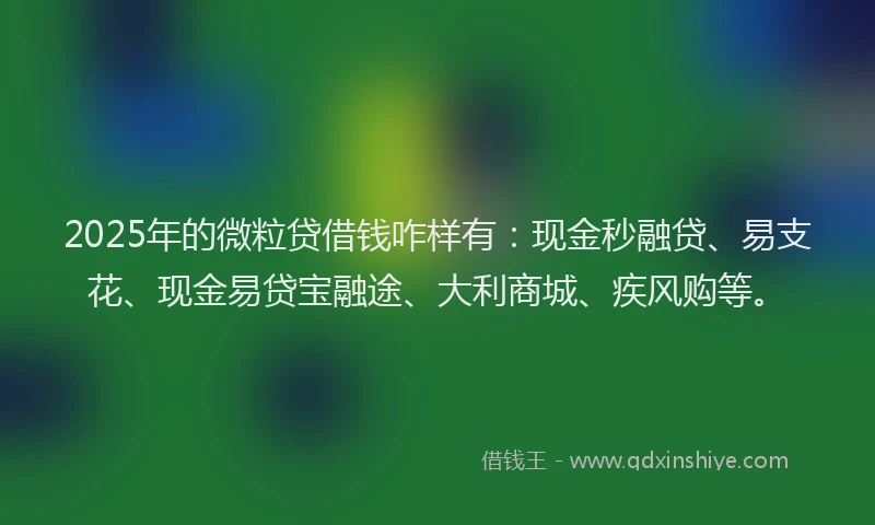 2025年的微粒贷借钱咋样有：现金秒融贷、易支花、现金易贷宝融途、大利商城、疾风购等。