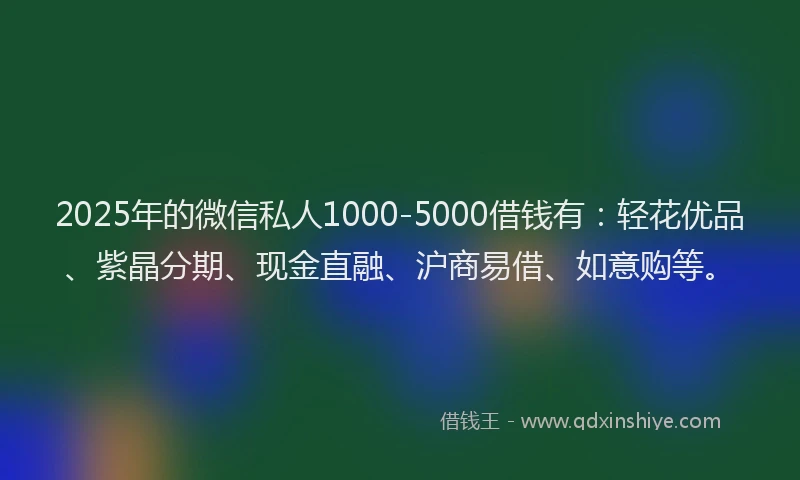 2025年的微信私人1000-5000借钱有：轻花优品、紫晶分期、现金直融、沪商易借、如意购等。