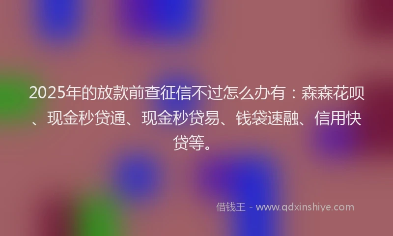 2025年的放款前查征信不过怎么办有：森森花呗、现金秒贷通、现金秒贷易、钱袋速融、信用快贷等。