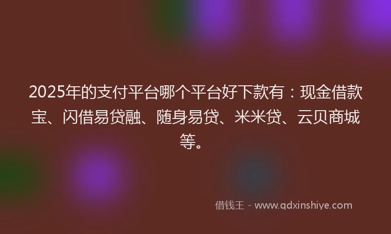 2025年的支付平台哪个平台好下款有：现金借款宝、闪借易贷融、随身易贷、米米贷、云贝商城等。