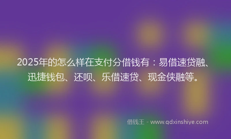 2025年的怎么样在支付分借钱有：易借速贷融、迅捷钱包、还呗、乐借速贷、现金侠融等。