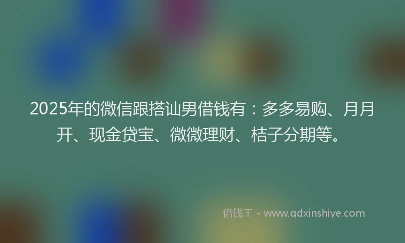 2025年的微信跟搭讪男借钱有：多多易购、月月开、现金贷宝、微微理财、桔子分期等。