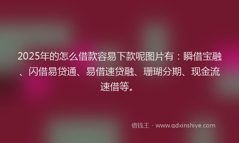 2025年的怎么借款容易下款呢图片有：瞬借宝融、闪借易贷通、易借速贷融、珊瑚分期、现金流速借等。