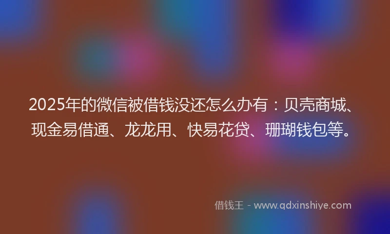 2025年的微信被借钱没还怎么办有：贝壳商城、现金易借通、龙龙用、快易花贷、珊瑚钱包等。