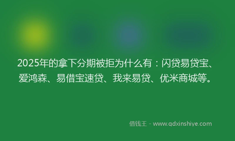 2025年的拿下分期被拒为什么有：闪贷易贷宝、爱鸿森、易借宝速贷、我来易贷、优米商城等。