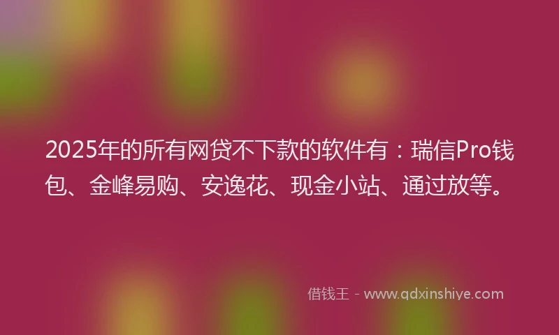 2025年的所有网贷不下款的软件有：瑞信Pro钱包、金峰易购、安逸花、现金小站、通过放等。