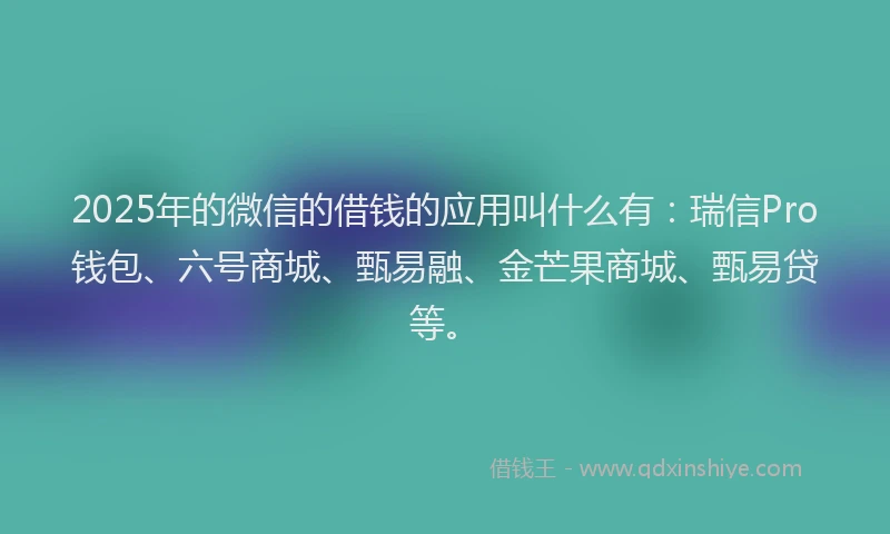 2025年的微信的借钱的应用叫什么有：瑞信Pro钱包、六号商城、甄易融、金芒果商城、甄易贷等。