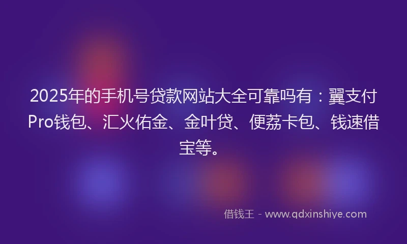 2025年的手机号贷款网站大全可靠吗有：翼支付Pro钱包、汇火佑金、金叶贷、便荔卡包、钱速借宝等。