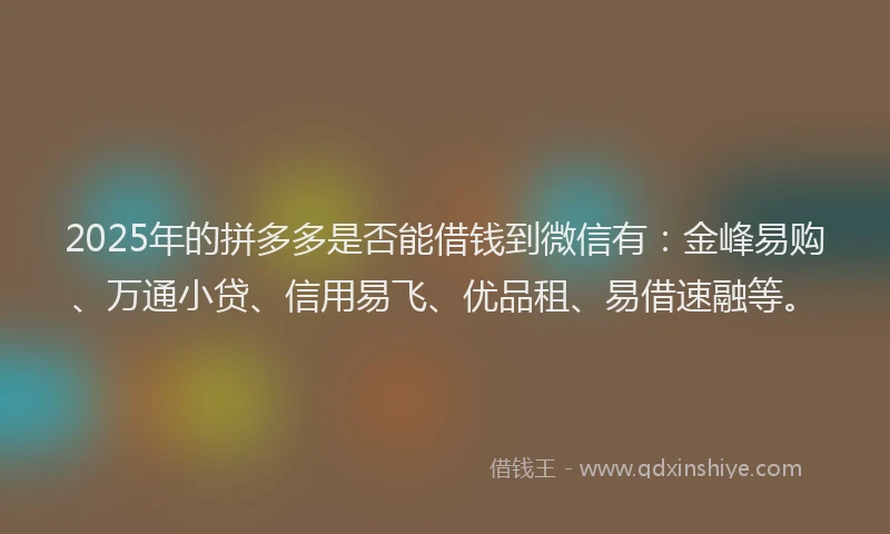 2025年的拼多多是否能借钱到微信有：金峰易购、万通小贷、信用易飞、优品租、易借速融等。